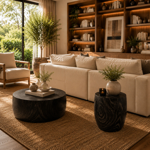 Table d'appoint Kala Exotic en bois de Suar massif, finition noire, design sculptural moderne, tabouret ottoman pour salon - Product Image 4