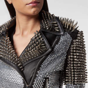 Chaqueta de Cuero para Mujer, Estilo Motero, con Tachuelas, de Piel de Cordero Genuina de Primera Calidad, Estilo Vintage, Nueva Moda - Product Image 4