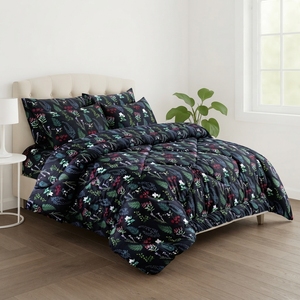 Midnight Bloom Satin <b>Comforter</b> <b>Set</b> 100% Cotton Percale T-150 All-Season Breathable Home Use - Product Image 1