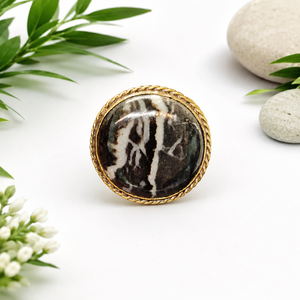 UDGEMS Natural Zebra Jasper Brass Groove Pendant | Handmade Brass Gemstone Pendant | IGI Certified Vintage Jewelry | OEM ODM - Product Image 1