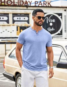 Camiseta de Algodón Premium para Hombre, Cuello en V, Corte Ajustado, Ligera, Cómoda, Manga Corta, Informal, Lisa, con Logotipo Personalizado, Secado Rápido, Transpirable - Product Image 3