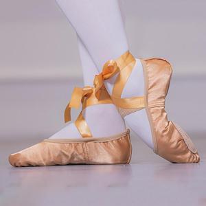 Chaussons de danse plats de haute qualité pour femmes et filles, en satin doux, avec semelle en cuir véritable et rubans, pour l'entraînement de danse - Product Image 3
