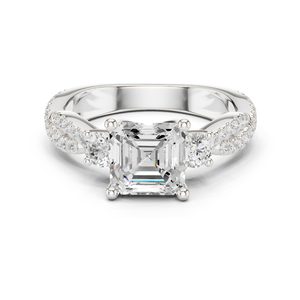 Anillo de boda de oro blanco de 14 quilates con diamante de laboratorio de corte Asscher, diseño retorcido, certificado GRA, anillo de promesa nupcial para chicas - Product Image 1