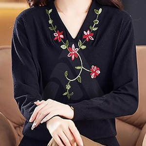 Suéter de Punto 100% Algodón para Mujer, Estilo Invierno 2026, Bordado, Casual, Antiencogimiento, Transpirable, Talla Adulto, Personalizable - Product Image 2