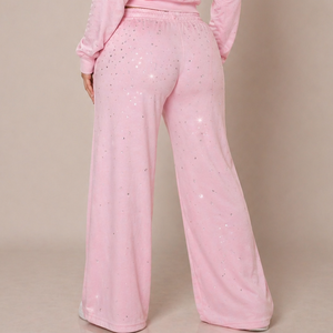 Proveedor de Pantalones Deportivos con Pedrería de Alta Calidad, Pantalones Anchos de Cintura Elástica a la Moda con Diamantes, Pantalones con Pedrería Estilo Y2K - Product Image 2