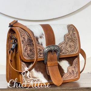 2026 New Trending Hand Tooled Genuine Cowhide Leather Women <b>Messenger</b> <b>Bags</b> Luxury Style Floral Buckle Design Perfect for Women's - Product Image 1