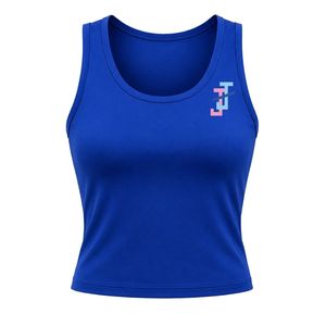 Women's Royal Blue Fitness Tank <b>Top</b> with JJ Logo Embroidery Sleeveless Crew Neck Gym Training Shirt for Women Athletic Wear - Product Image 1