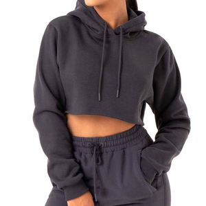 Custom <b>Women's</b> <b>Zip</b> <b>Up</b> Crop <b>Top</b> Hoodie Long Sleeve Sweatshirt Casual Streetwear Drawstring Cropped Hooded Jacket Solid Grey - Product Image 4
