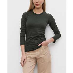 T-shirts à manches longues pour femmes, coupe ajustée, col rond, basiques, unis, printemps automne, vente en gros - Product Image 2