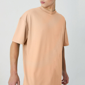 เสื้อยืดโอเวอร์ไซส์สำหรับผู้ชายคอกลมแขนสั้นกระเป๋าผ้าฝ้ายระบายอากาศได้เปิดไหล่สีทึบปล่อยออกมาด้านหน้า - Product Image 1
