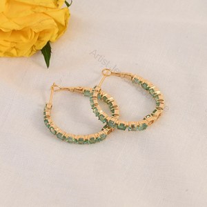 Natural Emerald <b>Hoop</b> <b>Earrings</b> 925 Sterling <b>Silver</b> & 14K <b>Solid</b> Gold Fine Jewelry OEM ODM Wholesale Supplier - Product Image 3