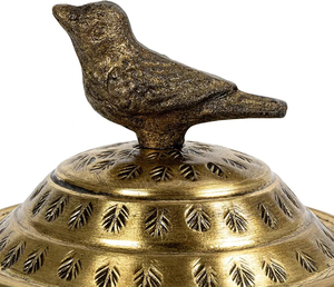 Round Hammered Texture Metal Container With Bird Finial Brass Finish Decorative Storage Box For Home <b>Decor</b> Coffee Table Display - Product Image 2