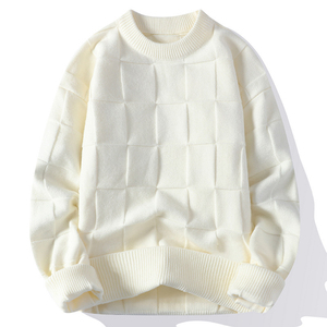 Pull à col rond pour homme, couleur unie, manches longues, tricoté, anti-boulochage, vêtements décontractés d'hiver, 100% acrylique - Product Image 3