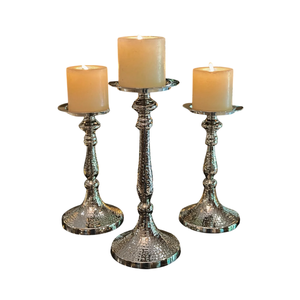 Hot Selling Candle Stand for Home Decor Decorative Candle Pillar Holder <b>Silver</b> Finished Casted Aluminium Handmade Customized S/2 - Product Image 4