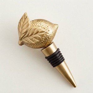 Wholesale Luxury Matte Gold Metal Lemon <b>Wine</b> Bottle <b>Stopper</b> Handcrafted Aluminum Decorative Beverage Sealer for Barware Gifts - Product Image 1