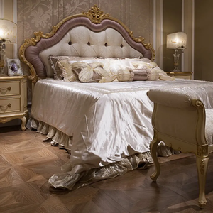 Juego de Dormitorio de Lujo Clásico de Madera de Caoba Maciza, Estilo Europeo, Tapizado, Tallado a Mano, para Villa o Apartamento - Product Image 2