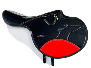 Selle de course noire et rouge de qualité supérieure, selle de saut en cuir PU, selle d'exercice avec quincaillerie en laiton - Product Image 6