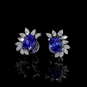 Bridal <b>Earring</b> Luxury Cushion Cut Blue <b>Sapphire</b> & Marquise Diamond Halo Fine <b>Earrings</b> |Cocktail Fine Jewelry | OEM ODM Jewelry - Product Image 1