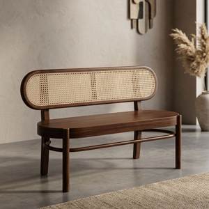 Banco de Madera de Teca Sólida Natural de Lujo con Elegante Respaldo Ovalado de Ratán - Product Image 1