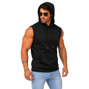High Quality <b>Men</b> Sleeveless Hoodie <b>Gym</b> <b>Vest</b> Pullover Muscle Tank Solid Color Custom <b>Mens</b> Sleeveless Hooded Workout Tank - Product Image 3