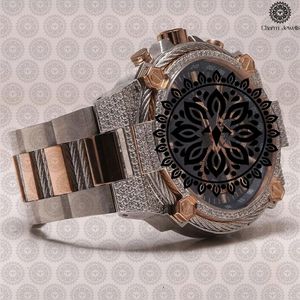 Montre de luxe pour homme Charm Jewels en acier inoxydable, cadran analogique rond de 43 mm, tachymètre, mouvement à quartz, fermoir pliant - Product Image 3