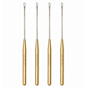 Stainless Steel Gold Handle Hair Extension Pulling <b>Needle</b> Latch Hook Wire <b>Threader</b> Set Bulk Supply Salon Accessories - Product Image 1
