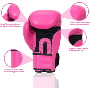 Gants de boxe respirants en cuir PU, design en cuir véritable, couleur rose, poignet lacé, personnalisation de votre propre logo, fabriqués au Pakistan - Product Image 6