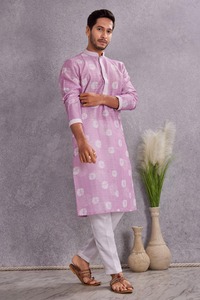 Kurta en coton imprimé rose pour homme, coupe régulière, longueur cheville, style traditionnel décontracté Inde Pakistan - Product Image 5