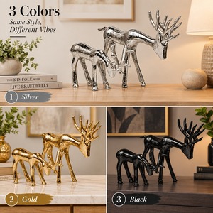 รูปปั้นครอบครัวกวางทำจากโลหะผสมเงินและสังกะสี ของตกแต่งสัตว์สไตล์โมเดิร์น ของประดับตกแต่งโต๊ะคริสต์มาส ของตกแต่งบ้านในฤดูหนาว - Product Image 4