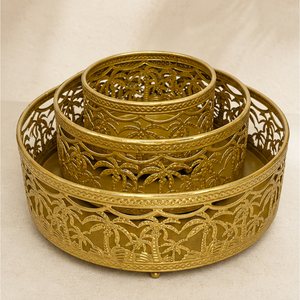 Wholesale Classic Ramadan Decoration Metal <b>Tray</b> <b>Gold</b> Filigree Palm Tree Cut Out Design Eid Mubarak Dessert <b>Serving</b> Platter - Product Image 5