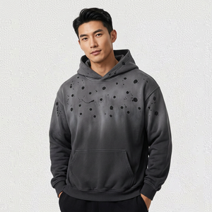 Sweat-shirt à capuche pour homme, gris à pois, coupe oversize, décontracté, en coton French Terry, streetwear d'hiver, pull délavé à l'acide, 350g - Product Image 1