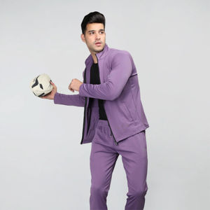 Survêtement violet personnalisé pour homme, manches longues, décontracté, pour l'automne, avec poches latérales, coupe classique, couleur unie, 100% polyester - Product Image 5