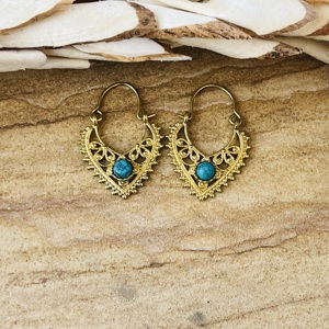 Nuevos Pendientes Boho Geométricos Turquesa, Joyería Tribal de Aro de Latón para Mujer, Acabado de Latón Antiguo, Étnicos, Venta al por Mayor/OEM/ODM - Product Image 1