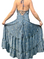 Robe longue décontractée d'été en soie pour femme, coupe trapèze, taille naturelle, style bohème floral, col en V, style romantique, infroissable et respirante