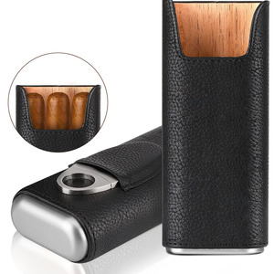 Estuche compacto de cuero para cigarros, estilo ejecutivo, con cortador integrado y acabado en cuero para uso diario, venta al por mayor a bajo precio. - Product Image 4
