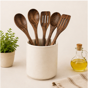 Ensemble de 4 cuillères de cuisine écologiques en bois naturel, antiadhésives et résistantes à la chaleur – Fournisseur d'ustensiles de cuisine en bois - Product Image 2