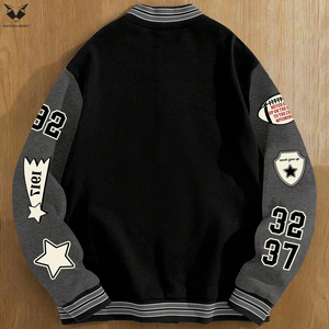 Custom Men Varsity Jacket Grey Black Patchwork Multi Badge Embroidery Letterman Jacket Streetwear Fashion Fleece Bomber Jacket - Product Image 4