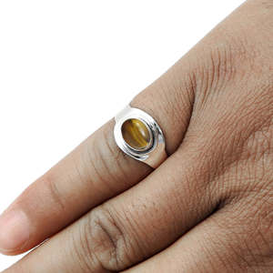 Classic & Handmade <b>925</b> Sterling <b>Silver</b> <b>Ring</b> Comes With Oval Cut Tiger-Eye Gemstone Eternity Band Wedding <b>Ring</b> In Bohemian Style - Product Image 2