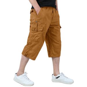 Pantalones Cortos Cargo Capri para Hombre, Color Marrón Sólido, Lona de Poliéster, Cintura Media Elástica, Estilo Casual, Tejido Transpirable de Secado Rápido - Product Image 6