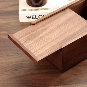 Boîte à mouchoirs artisanale en bois d'acacia foncé naturel, support de mouchoirs massif de style japonais à tenons et mortaises, fait main - Product Image 4