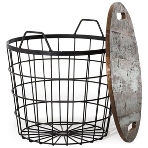 Organize Home Use Durable Vintage-Inspired Black Coated <b>Wire</b> <b>Storage</b> <b>Basket</b> With Wood Handle <b>For</b> Pantries Closets Use - Product Image 3