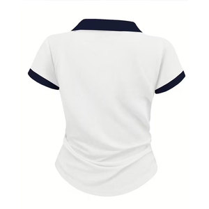 Pull court tricoté compressé violet pour femme, style décontracté, à col blanc et manches longues, couleur unie - Product Image 2