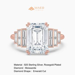 Anillo de Compromiso de Lujo de Oro Rosa de 14K con Moissanita de Corte Esmeralda, Joyería Vintage para Boda, Aniversario, Regalo para Mujer, Estilo Gujarati - Product Image 6