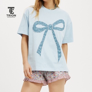 เสื้อยืดผู้หญิงคุณภาพสูง แขนสั้น คอกลม ปักลายดอกไม้ สวมใส่สบายๆ ทรงหลวม เหมาะสำหรับฤดูใบไม้ผลิและฤดูร้อน ผลิตจากผ้าฝ้ายถัก 100% - Product Image 3