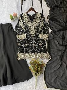 ชุดสาหรี่กะมีซทันสมัยสำหรับเทศกาลอีด งานแต่งงาน และงานปาร์ตี้ ตกแต่งด้วยงานปักลายอย่างประณีต พร้อมผ้าคลุมไหล่ แห้งเร็ว ใส่ได้ทุกฤดู - Product Image 5