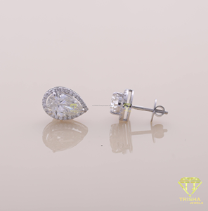Luxury Pear Cut Moissanite <b>Stud</b> Earrings For Women Halo Wedding Bridal Fine Jewelry - Product Image 4