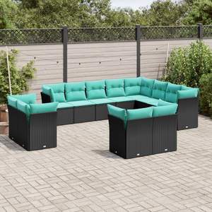 Divano da 12 pezzi in Poly Rattan nero con cuscini per divani da giardino - Product Image 1