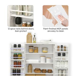 Credenza da Cucina Bianca da 41 Pollici con 5 Ripiani e 12 Portaspezie Regolabili, Vasi in Vetro e Cristallo - Product Image 6