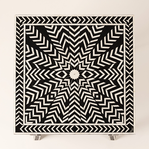 Bone Inlay <b>Black</b> Nightstand 2 <b>Drawer</b> <b>Bedside</b> Table Chevron Stripes Pattern Bedroom Storage Furniture - Product Image 3