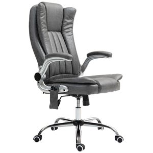 Sedia da Ufficio Girevole in PU con Vibrazione e Riscaldamento, Schienale Alto e Braccioli Ribaltabili, Grigia - Altezza Regolabile - Product Image 1